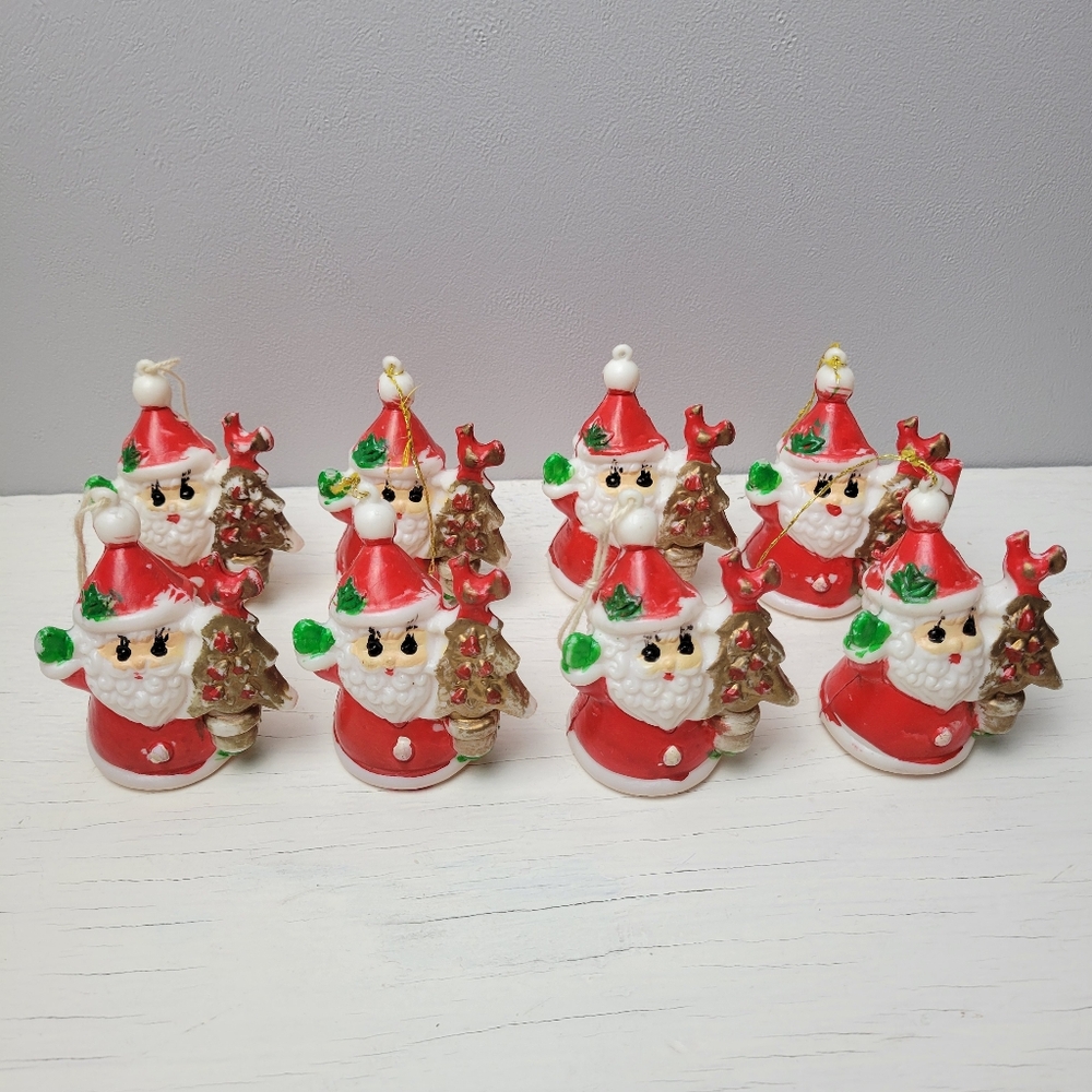 Blow Mold Mini Vintage Santa Holding A Partridge In A Pear Tree Ornaments 1970s